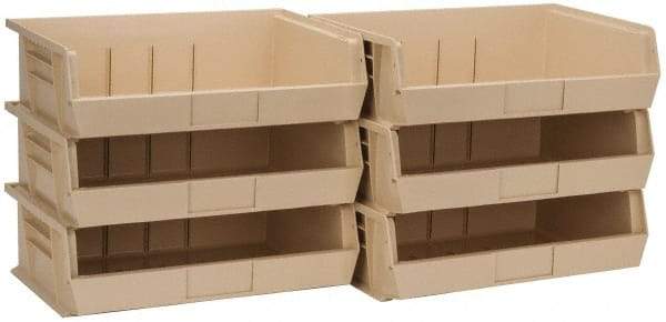 Quantum Storage - 60 Lb. Load Capacity, 10-7/8" Deep, Ivory Polypropylene Hopper Stacking Bin - 5" High x 16-1/2" Wide x 10-7/8" Long - Exact Tool & Supply