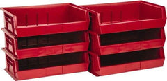Quantum Storage - 60 Lb. Load Capacity, 10-7/8" Deep, Red Polypropylene Hopper Stacking Bin - 5" High x 16-1/2" Wide x 10-7/8" Long - Exact Tool & Supply