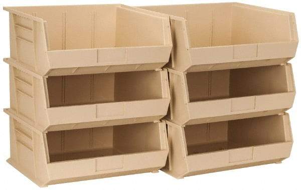 Quantum Storage - 75 Lb. Load Capacity, 14-3/4" Deep, Ivory Polypropylene Hopper Stacking Bin - 7" High x 16-1/2" Wide x 14-3/4" Long - Exact Tool & Supply