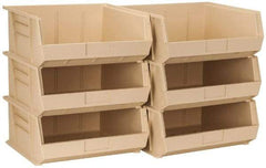 Quantum Storage - 75 Lb. Load Capacity, 14-3/4" Deep, Ivory Polypropylene Hopper Stacking Bin - 7" High x 16-1/2" Wide x 14-3/4" Long - Exact Tool & Supply
