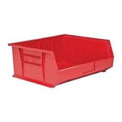 Quantum Storage - 75 Lb. Load Capacity, 14-3/4" Deep, Red Polypropylene Hopper Stacking Bin - 7" High x 16-1/2" Wide x 14-3/4" Long - Exact Tool & Supply