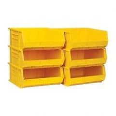 Quantum Storage - 75 Lb. Load Capacity, 14-3/4" Deep, Yellow Polypropylene Hopper Stacking Bin - 7" High x 16-1/2" Wide x 14-3/4" Long - Exact Tool & Supply