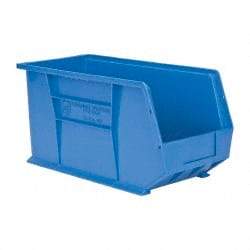 Quantum Storage - 60 Lb. Load Capacity, 18" Deep, Blue Polypropylene Hopper Stacking Bin - 9" High x 8-1/4" Wide x 18" Long - Exact Tool & Supply