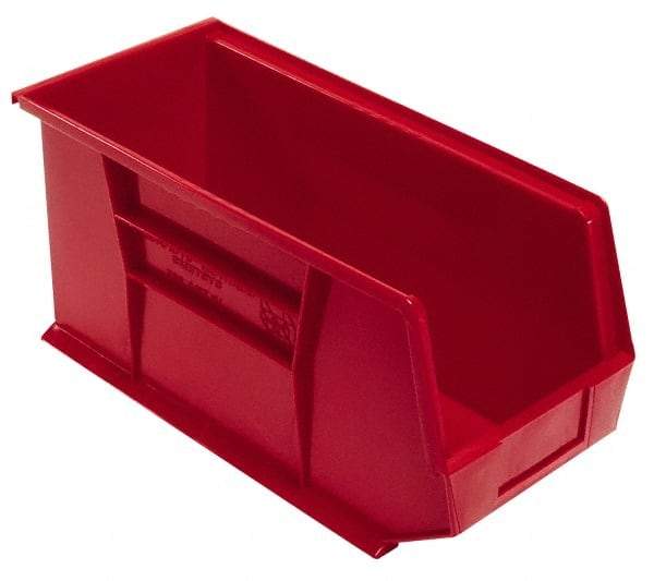 Quantum Storage - 60 Lb. Load Capacity, 18" Deep, Red Polypropylene Hopper Stacking Bin - 9" High x 8-1/4" Wide x 18" Long - Exact Tool & Supply