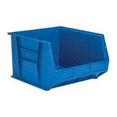 Quantum Storage - 75 Lb. Load Capacity, 18" Deep, Blue Polypropylene Hopper Stacking Bin - 11" High x 16-1/2" Wide x 18" Long - Exact Tool & Supply