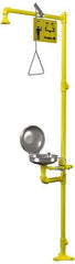 Bradley - 1-1/4" Inlet, 26 GPM shower Flow, Drench shower & Eyewash Station - Bowl with Hinged Dust Cover, Triangular Pull Rod & Push Flag Activated, Galvanized Steel Pipe, Plastic Shower Head, 0.4 GPM Bowl Flow, Corrosion Resistant, Top or Mid Supply - Exact Tool & Supply