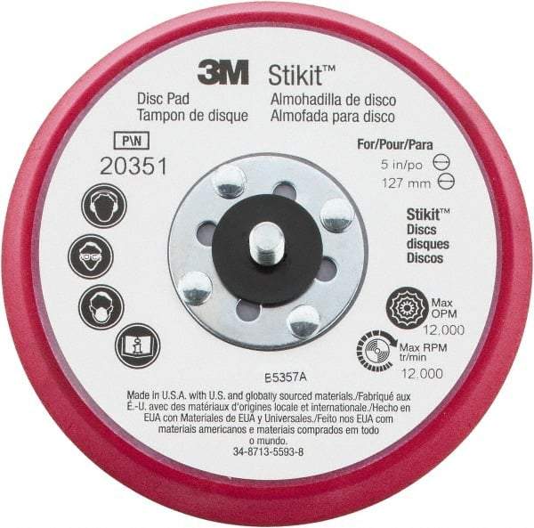 3M - 5" Diam Adhesive/PSA Disc Backing Pad - Firm Density, 12,000 RPM - Exact Tool & Supply