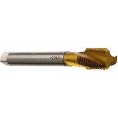 Emuge - M6x2.00 Metric Coarse 3 Flute 6H Bottoming Spiral Flute Tap - Cobalt, TiN Finish, 110mm OAL, Right Hand Flute, Right Hand Thread - Exact Tool & Supply