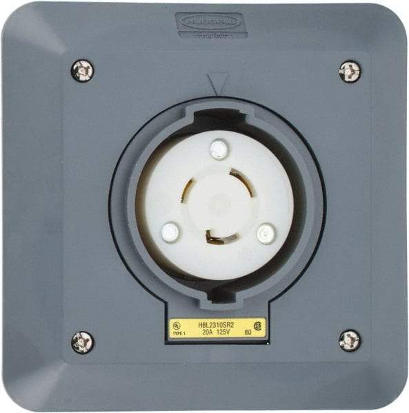 Hubbell Wiring Device-Kellems - 125 VAC, 20 Amp, L5-20R NEMA, Self Grounding Receptacle - 2 Poles, 3 Wire, Female End, Gray - Exact Tool & Supply