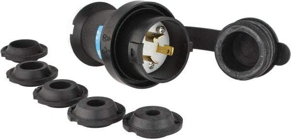Hubbell Wiring Device-Kellems - 250 VAC, 20 Amp, L6-20P Configuration, Industrial Grade, Self Grounding Plug - 1 Phase, 2 Poles, IP66, 0.36 to 0.93 Inch Cord Diameter - Exact Tool & Supply