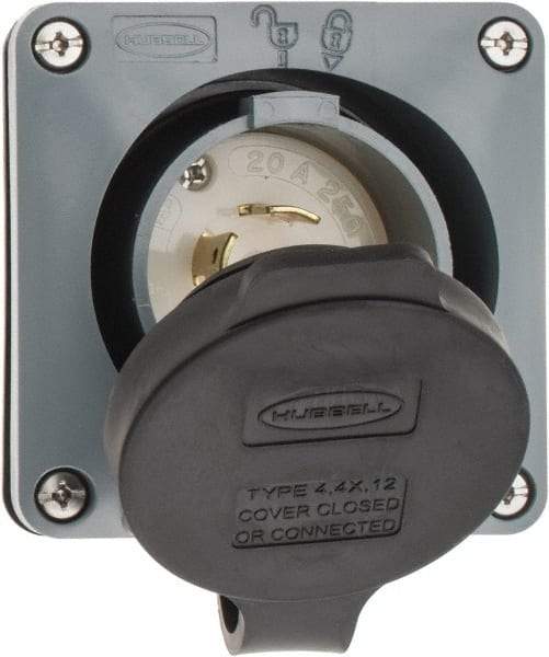 Hubbell Wiring Device-Kellems - 250 VAC, 20 Amp, L15-20P NEMA, Self Grounding Inlet - 3 Poles, 4 Wire, Male End, Gray - Exact Tool & Supply