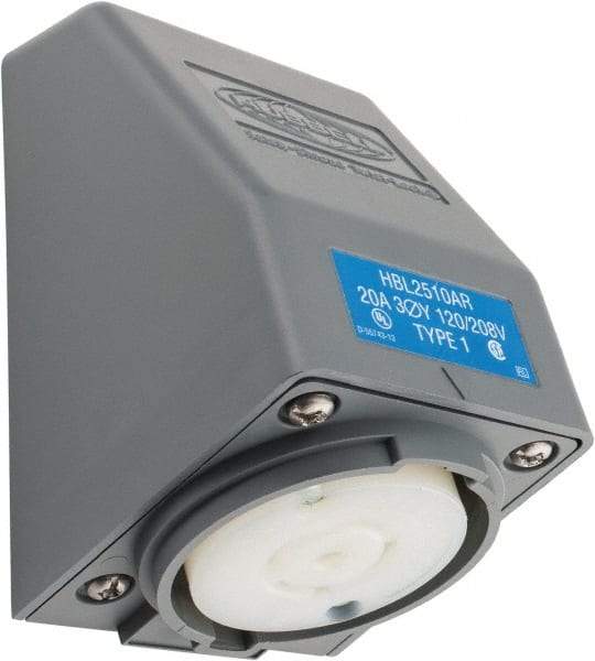 Hubbell Wiring Device-Kellems - 120/208 VAC, 20 Amp, L21-20R NEMA, Self Grounding Receptacle - 4 Poles, 5 Wire, Female End, Gray - Exact Tool & Supply