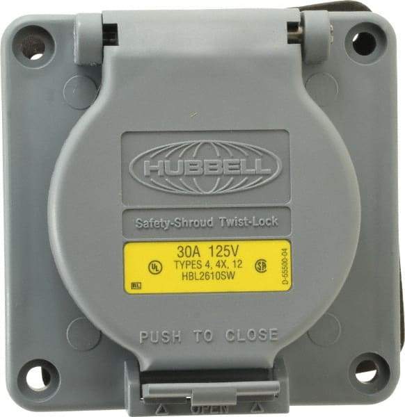 Hubbell Wiring Device-Kellems - 125 VAC, 30 Amp, L5-30R NEMA, Self Grounding Receptacle - 2 Poles, 3 Wire, Female End, Gray - Exact Tool & Supply