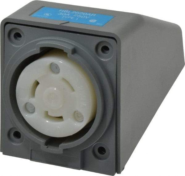 Hubbell Wiring Device-Kellems - 250 VAC, 30 Amp, L6-30R NEMA, Self Grounding Receptacle - 2 Poles, 3 Wire, Female End, Gray - Exact Tool & Supply