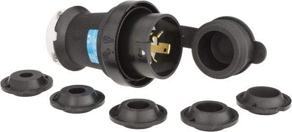 Hubbell Wiring Device-Kellems - 250 VAC, 30 Amp, L6-30P Configuration, Industrial Grade, Self Grounding Plug - 1 Phase, 2 Poles, IP66, 0.36 to 0.93 Inch Cord Diameter - Exact Tool & Supply