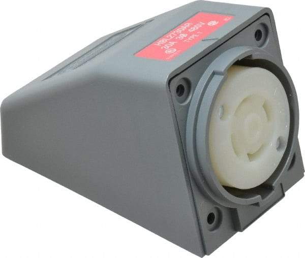 Hubbell Wiring Device-Kellems - 480 VAC, 30 Amp, L16-30R NEMA, Self Grounding Receptacle - 3 Poles, 4 Wire, Female End, Gray - Exact Tool & Supply