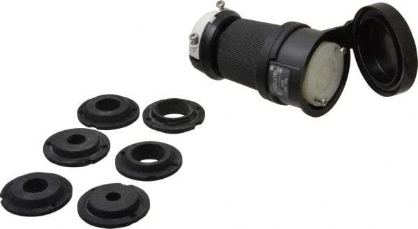 Hubbell Wiring Device-Kellems - 600 VAC, 30 Amp, L17-30R Configuration, Industrial Grade, Self Grounding Connector - 3 Phase, 3 Poles, IP66, 0.35 to 1.15 Inch Cord Diameter - Exact Tool & Supply