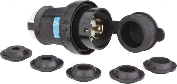 Hubbell Wiring Device-Kellems - 120/208 VAC, 30 Amp, L21-30P Configuration, Industrial Grade, Self Grounding Plug - 3 Phase, 4 Poles, IP66, 0.35 to 1.15 Inch Cord Diameter - Exact Tool & Supply
