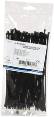 Thomas & Betts - 8" Long Black Nylon Standard Cable Tie - 18 Lb Tensile Strength, 1.13mm Thick, 2" Max Bundle Diam - Exact Tool & Supply