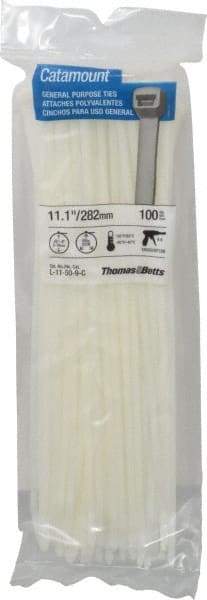 Thomas & Betts - 11.1" Long Natural (Color) Nylon Standard Cable Tie - 50 Lb Tensile Strength, 1.35mm Thick, 2" Max Bundle Diam - Exact Tool & Supply