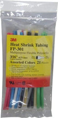 3M - 6" Long, 2:1, Polyolefin Heat Shrink Electrical Tubing - Black, Blue, Clear, Green, Red, White, Yellow - Exact Tool & Supply