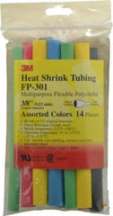 3M - 6" Long, 2:1, Polyolefin Heat Shrink Electrical Tubing - Black, Blue, Clear, Green, Red, White, Yellow - Exact Tool & Supply