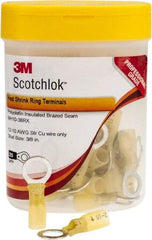 3M - 12-10 AWG Partially Insulated Crimp Connection Circular Ring Terminal - 3/8" Stud, 1.2" OAL x 0.59" Wide, Copper Contact - Exact Tool & Supply