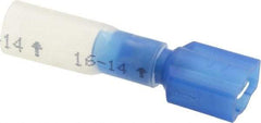 3M - 16 to 14 AWG, Nylon Heat Shrink, Fully Insulated, Male Wire Disconnect - 1/4 Inch Wide Tab, Blue, RoHS 2011/65/EU Compliant - Exact Tool & Supply
