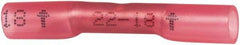 3M - 22 to 18 AWG Compatible, Heat Shrink Fully Insulated, Crimp-On Butt Splice Terminal - 2 Wire Entries, 1.2" OAL, Red - Exact Tool & Supply
