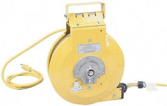 Conductix - 16 AWG, 50' Cable Length, Cord & Cable Reel with Fluorescent Hand Lamp End - 0 Outlets, 10 Amps, SOOW-A Cable, Yellow Reel, Spring Driven Reel - Exact Tool & Supply