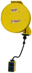 Conductix - 16 AWG, 25' Cable Length, Cord & Cable Reel with Outlet End - 3 Outlets, NEMA 5-15R, 10 Amps, 125 Volts, SOOW-A Cable, Yellow Reel, Spring Driven Reel - Exact Tool & Supply