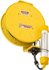 Conductix - 16 AWG, 35' Cable Length, Cord & Cable Reel with Fluorescent Hand Lamp End - 0 Outlets, 10 Amps, SOOW-A Cable, Yellow Reel, Spring Driven Reel - Exact Tool & Supply