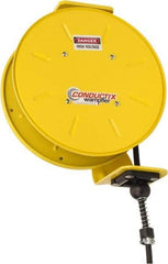 Conductix - 16 AWG, 50' Cable Length, Cord & Cable Reel with Bare End - 3 Outlets, NEMA 5-15R, 10 Amps, 110 Volts, SOOW-A Cable, Yellow Reel, Spring Driven Reel - Exact Tool & Supply