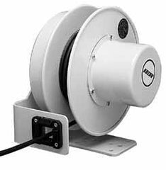 Conductix - 16 AWG, 40' Cable Length, Cord & Cable Reel with Bare End - 3 Outlets, NEMA 5-15R, 10 Amps, SEOW-A Cable, Yellow Reel, Spring Driven Reel - Exact Tool & Supply