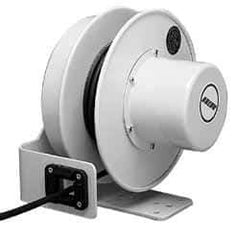 Conductix - 14 AWG, 50' Cable Length, Cord & Cable Reel with Bare End - 4 Outlets, NEMA 5-15R, 12 Amps, SEOW-A Cable, Yellow Reel, Spring Driven Reel - Exact Tool & Supply