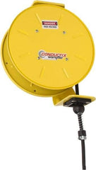 Conductix - 16 AWG, 20' Cable Length, Cord & Cable Reel with Bare End - 4 Outlets, NEMA 5-15R, 8 Amps, SEOW-A Cable, Yellow Reel, Spring Driven Reel - Exact Tool & Supply