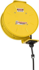 Conductix - 16 AWG, 30' Cable Length, Cord & Cable Reel with Bare End - 4 Outlets, NEMA 5-15R, 8 Amps, SEOW-A Cable, Yellow Reel, Spring Driven Reel - Exact Tool & Supply
