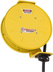 Conductix - 14 AWG, 30' Cable Length, Cord & Cable Reel with Bare End - 4 Outlets, NEMA 5-15R, 12 Amps, SEOW-A Cable, Yellow Reel, Spring Driven Reel - Exact Tool & Supply