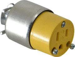 Leviton - 125 VAC, 15 Amp, 5-15R NEMA, Straight, Self Grounding, Residential Grade Connector - 2 Pole, 3 Wire, 1 Phase, PVC, Steel, Yellow - Exact Tool & Supply