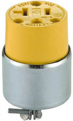 Leviton - 125 VAC, 20 Amp, 5-20R NEMA, Straight, Self Grounding, Commercial Grade Connector - 2 Pole, 3 Wire, 1 Phase, PVC, Steel, Yellow - Exact Tool & Supply