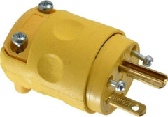 Leviton - 250 VAC, 15 Amp, 6-15P NEMA, Angled, Self Grounding, Residential Grade Plug - 2 Pole, 3 Wire, 3 Phase, PVC, Yellow - Exact Tool & Supply