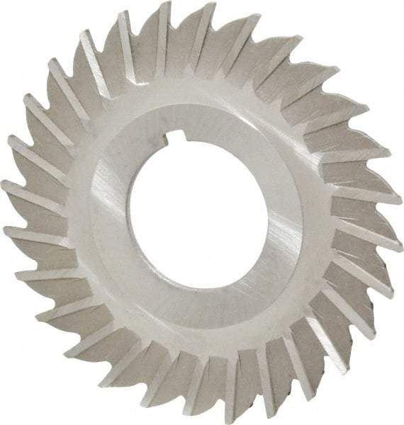 Made in USA - 2-1/2" Blade Diam x 1/16" Blade Thickness, 7/8" Hole, 28 Teeth, High Speed Steel Side Chip Saw - Straight Tooth, Arbor Connection, Right Hand Cut, Uncoated, with Keyway - Exact Tool & Supply