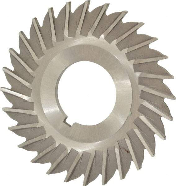 Made in USA - 2-1/2" Blade Diam x 3/32" Blade Thickness, 7/8" Hole, 28 Teeth, High Speed Steel Side Chip Saw - Straight Tooth, Arbor Connection, Right Hand Cut, Uncoated, with Keyway - Exact Tool & Supply