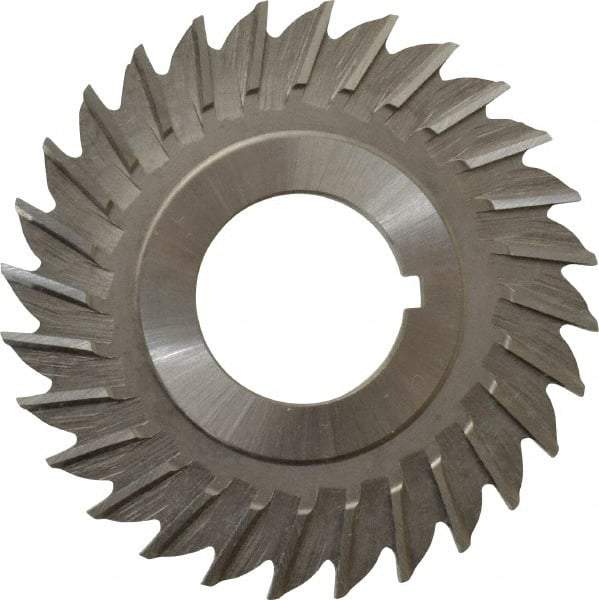 Made in USA - 2-1/2" Blade Diam x 1/8" Blade Thickness, 7/8" Hole, 28 Teeth, High Speed Steel Side Chip Saw - Straight Tooth, Arbor Connection, Right Hand Cut, Uncoated, with Keyway - Exact Tool & Supply