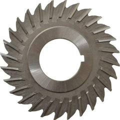 Made in USA - 2-1/2" Blade Diam x 1/8" Blade Thickness, 7/8" Hole, 28 Teeth, High Speed Steel Side Chip Saw - Straight Tooth, Arbor Connection, Right Hand Cut, Uncoated, with Keyway - Exact Tool & Supply