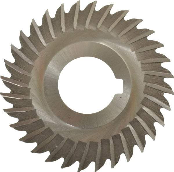 Made in USA - 3" Blade Diam x 1/16" Blade Thickness, 1" Hole, 32 Teeth, High Speed Steel Side Chip Saw - Straight Tooth, Arbor Connection, Right Hand Cut, Uncoated, with Keyway - Exact Tool & Supply