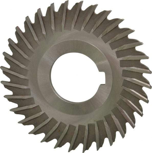 Made in USA - 3" Blade Diam x 7/64" Blade Thickness, 1" Hole, 32 Teeth, High Speed Steel Side Chip Saw - Straight Tooth, Arbor Connection, Right Hand Cut, Uncoated, with Keyway - Exact Tool & Supply
