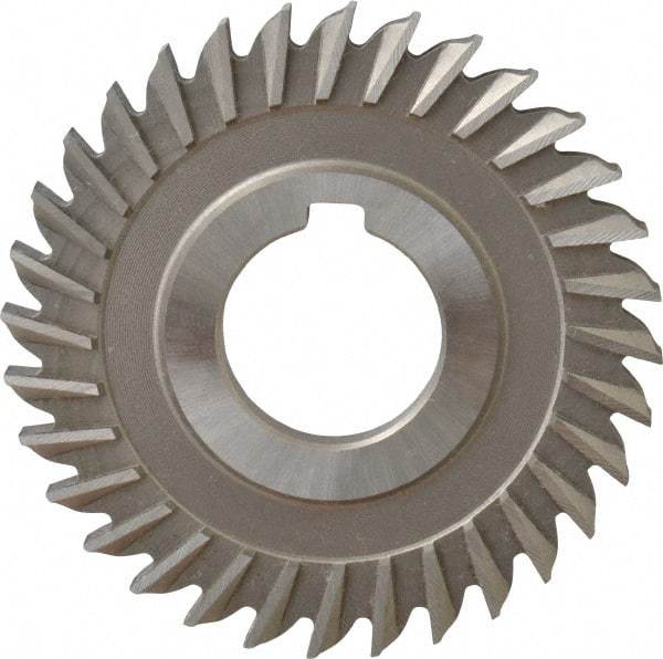Made in USA - 3" Blade Diam x 1/4" Blade Thickness, 1" Hole, 32 Teeth, High Speed Steel Side Chip Saw - Straight Tooth, Arbor Connection, Right Hand Cut, Uncoated, with Keyway - Exact Tool & Supply