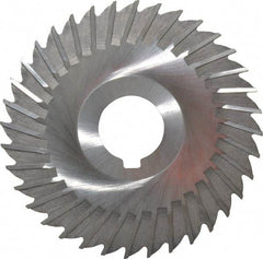 Made in USA - 4" Blade Diam x 1/16" Blade Thickness, 1" Hole, 36 Teeth, High Speed Steel Side Chip Saw - Straight Tooth, Arbor Connection, Right Hand Cut, Uncoated, with Keyway - Exact Tool & Supply