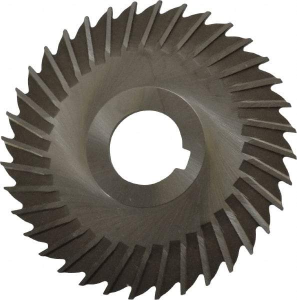Made in USA - 4" Blade Diam x 7/64" Blade Thickness, 1" Hole, 36 Teeth, High Speed Steel Side Chip Saw - Straight Tooth, Arbor Connection, Right Hand Cut, Uncoated, with Keyway - Exact Tool & Supply